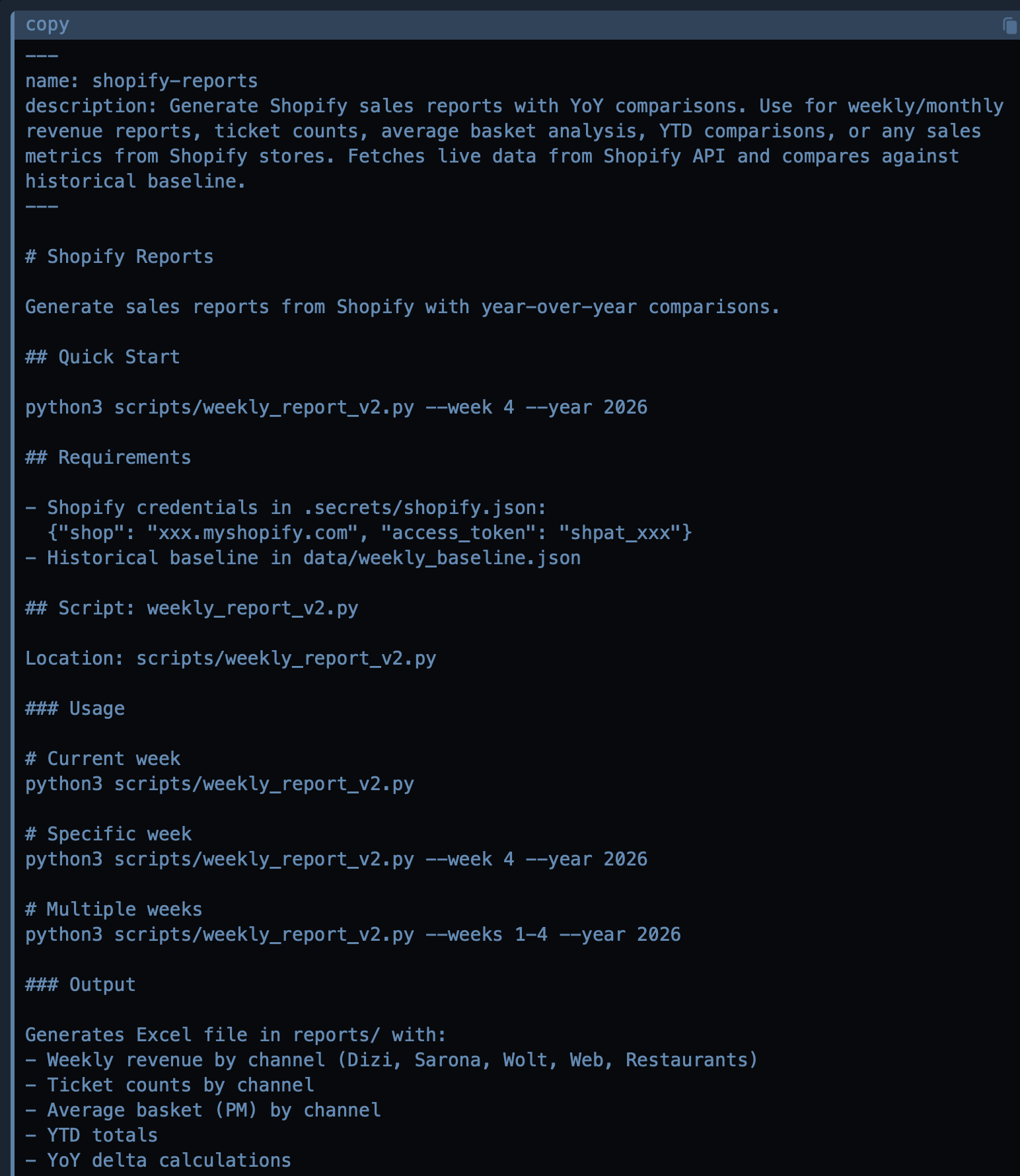 Skill configuration and parameters