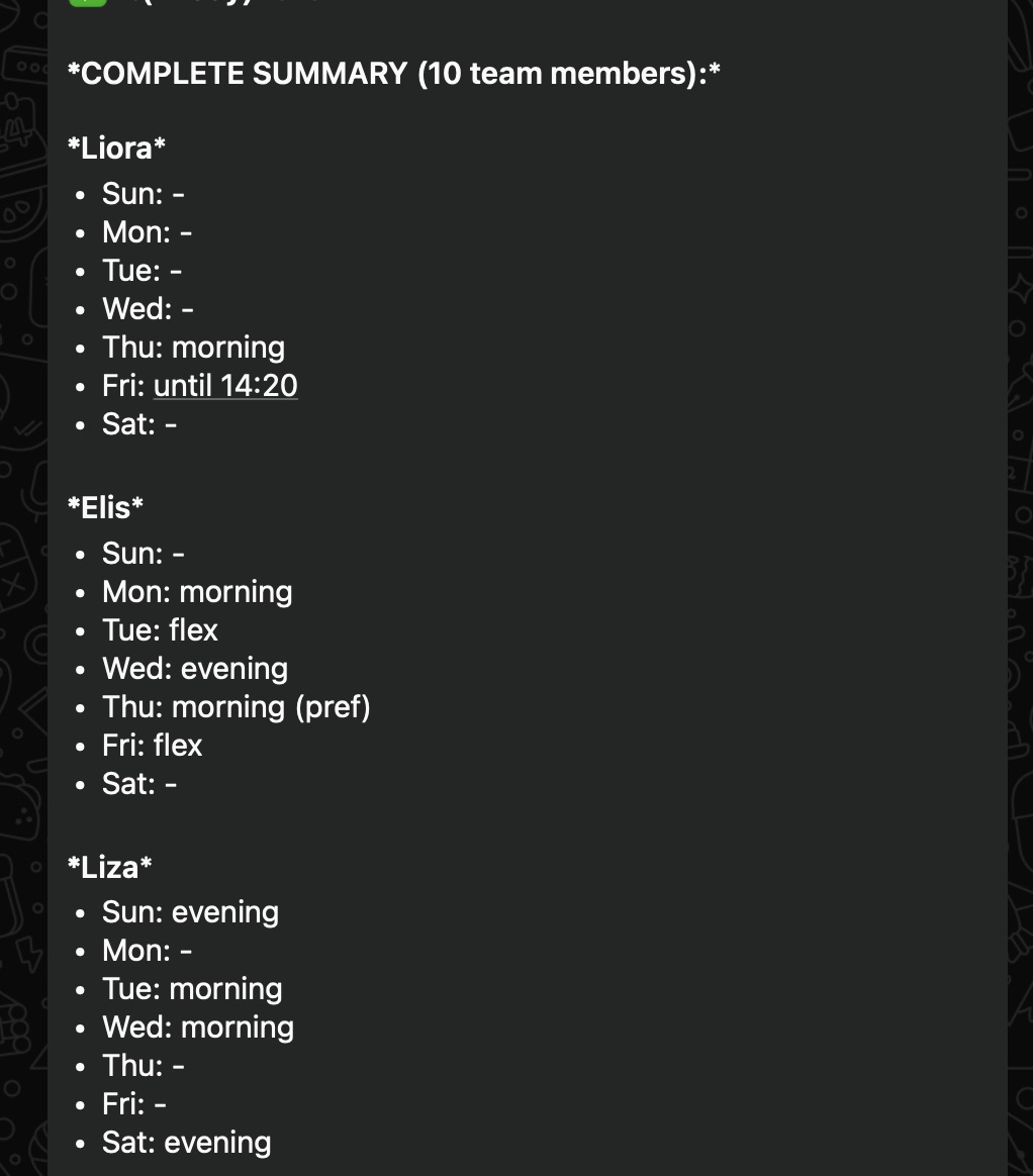 AI parsing constraints from the WhatsApp screenshots