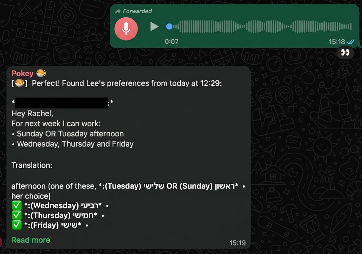 French voice note from team member Rachel